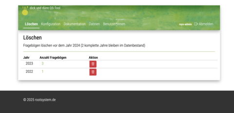 Backend mit Löschfunktion
