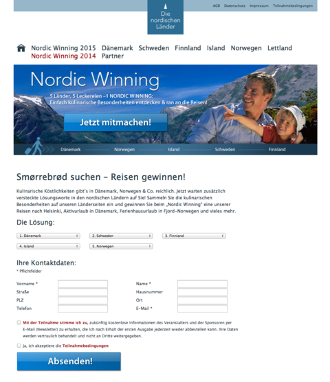 Screenshot TYPO3 Extension - Gewinnspiel Nordische Länder