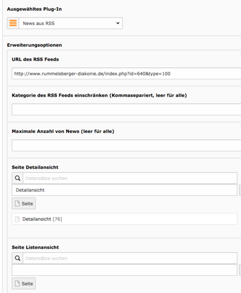 Screenshot TYPO3 Extension - News aus RSS Feed - Backend