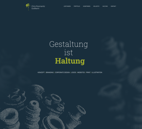 Startseite mit Fullscreen Grafik und animiertem Text
