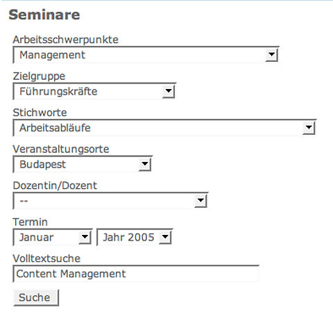 Screenshot TYPO3 Extension - Seminars Erweiterung