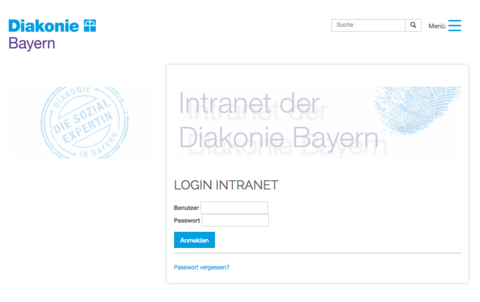 Screenshot 'Intranet Login' der Website - Diakonie Bayern